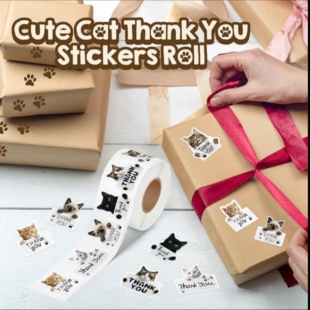 Cute Cat Thank You Stickers (Assorted Cat Faces), 500 stickers - Picture 3 of 8
